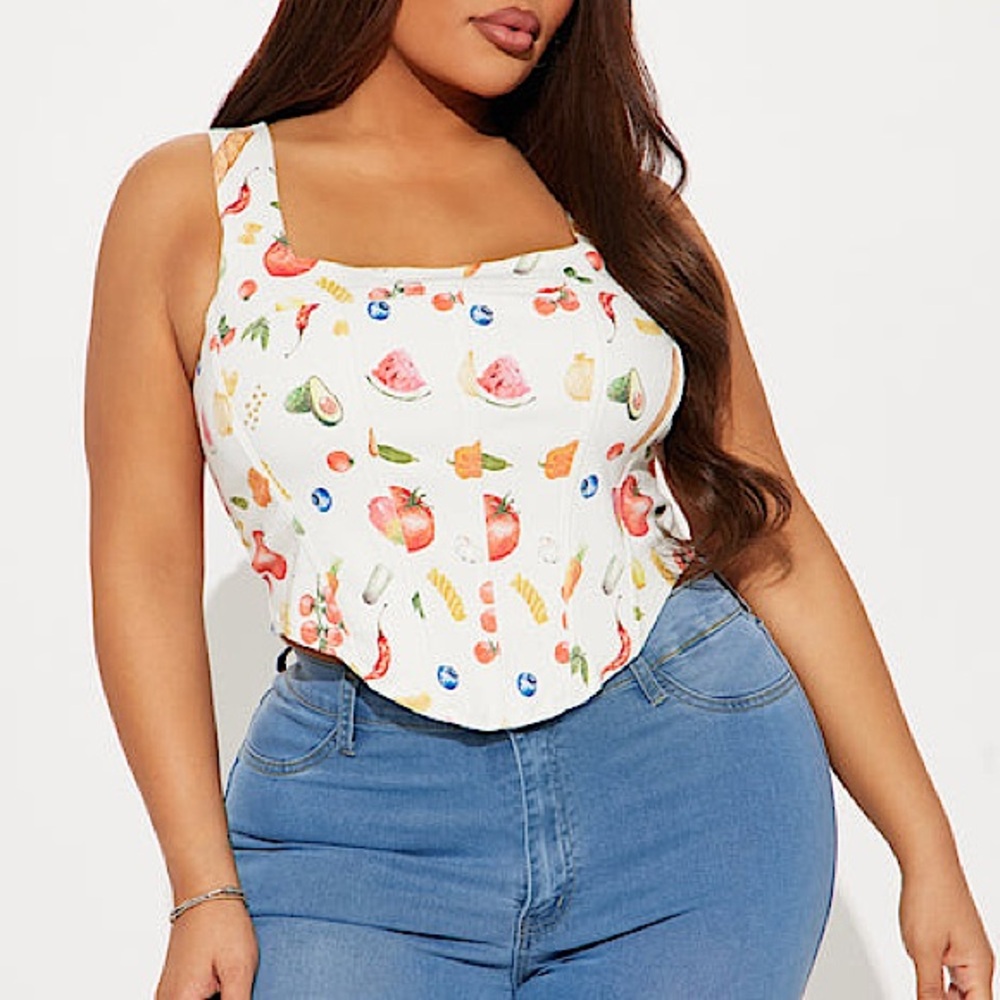 🍑🍓🍒🍌🍎🍊NWT Fruity Corset Top Sz XL🍊🍎🍌🍒🍓🍑